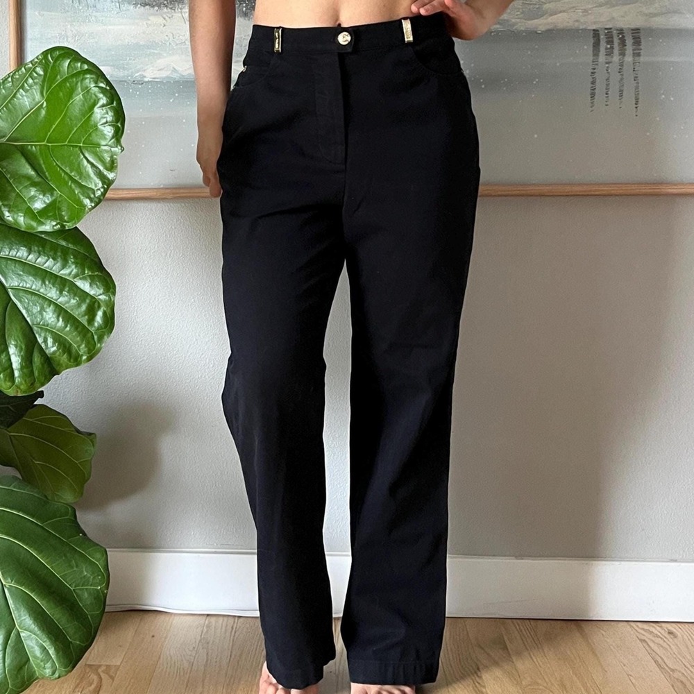 St John Sport Black‎ Pants High Waist Straight Leg Cotton Minimalist Size 8